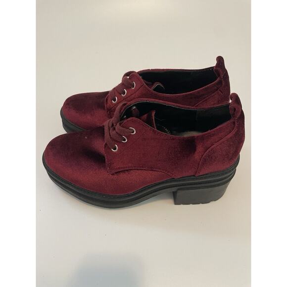 ASOS Size 5 Burgundy Velvet Platform Loafer Shoes Heels - Picture 5 of 8